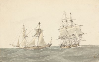 Barquentine og Fregat i Heavy Seas af Joseph Cartwright