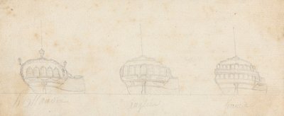 Dekorative stævner af tre skibe af Joseph Cartwright