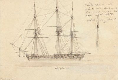 Set fra siden af Single Corvette og toppen af Single Mast, Hotspur af Joseph Cartwright