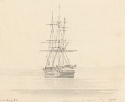 Enkelt Fregat, Stævn Forlæns; Albion 20. april 1817 af Joseph Cartwright