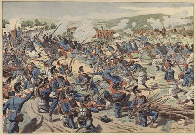 Slaget ved Wissembourg, fransk-preussisk krig, 4. august 1870 (farve litho) af Joseph Charles (after) Beuzon