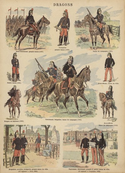 Dragoner af den franske hær (farve litho) af Joseph Charles (after) Beuzon