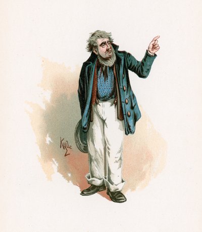 Hr. Peggotty, illustration fra "Character Sketches from Charles Dickens", ca. 1890 af Joseph Clayton Clarke