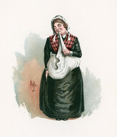 Mrs Bardell, illustration fra "Character Sketches from Charles Dickens", ca. 1890 af Joseph Clayton Clarke