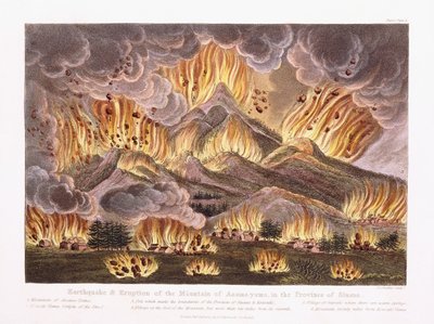 Jordskælv og udbrud af Asama-yama-bjerget i Sinano-provinsen, 1822 af Joseph Constantine Stadler