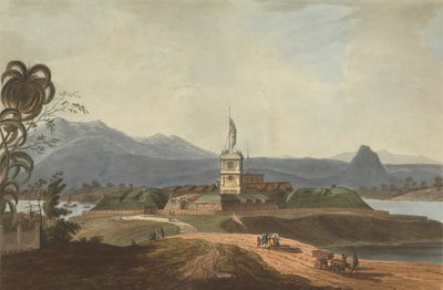 Sydøst udsigt over Fort Marlborough, Benkulen, Sumatra, 1799 af Joseph Constantine Stadler