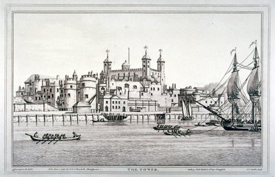 Sydlig udsigt over Tower of London med både på Themsen, 1795 af Joseph Constantine Stadler