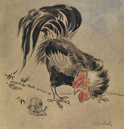 Spansk hane og snegl (gouache på linned) af Joseph Crawhall