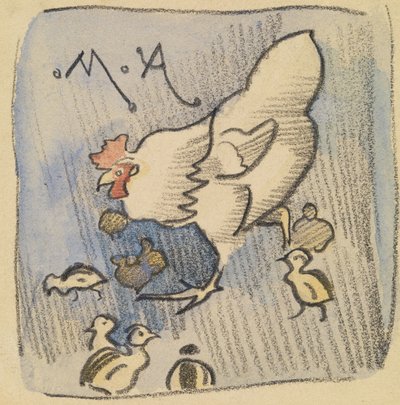 Hvid høne og høns, ca. 1901 (kridt, blyant og vask på papir) af Joseph Crawhall
