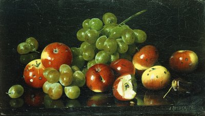 Stilleben med crabapples og druer, af Joseph Decker