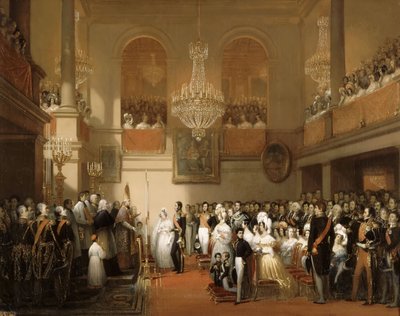 Ægteskab mellem Leopold I af belgierne og prinsesse Louise af Orléans på Château de Compiègne, Au af Joseph Desire Court