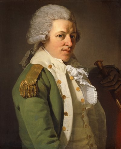 Portræt af kunstneren, halvlængde, iført en grøn jakke og holder en stok, af Joseph Ducreux