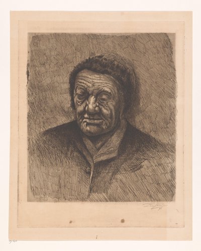 Portræt af en ukendt gammel kvinde af Joseph Dujardin (signed by artist)