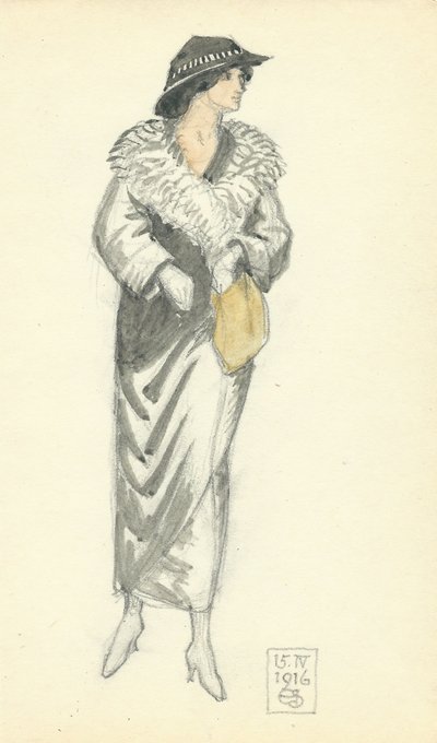 Fashionable Lady, 15.IV.1916, 1916 (pen & blæk og wc på papir) af Joseph Edward Southall