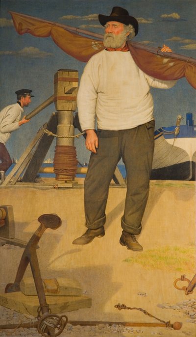 Fisherman Carrying a Sail, 1907. af Joseph Edward Southall