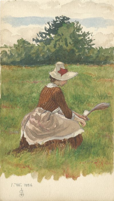 Kvinde samler strandgræs 1.VIII.1886, 1886 (blyant og wc på papir) af Joseph Edward Southall
