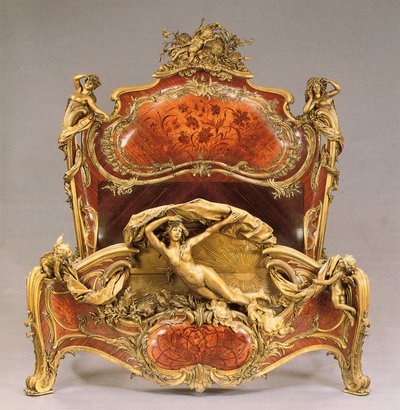 Et ormolu-monteret tulipantræ, kingwood og marquetry grand lit de reposes i Louis XV-stil af Joseph Emmanuel Zwiener