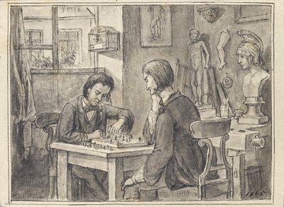 Skakspillerne i billedhuggerens atelier af Joseph Eugen Hörwarter