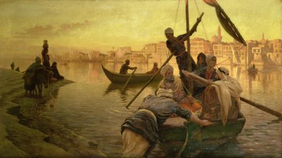 I Kairo: Færgen fra øen Gazirie ved Nilen eller Boulach, Kairos havn af Joseph Farquharson
