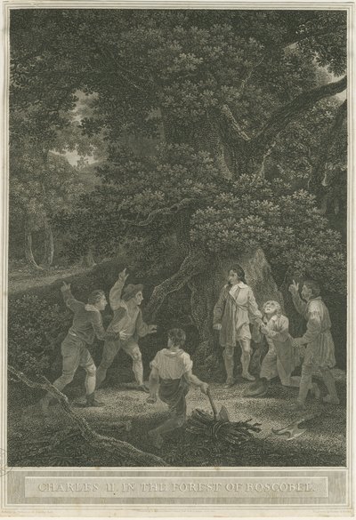 Boscobel - The Royal Oak: gravering, april 1800 af Joseph Farrington