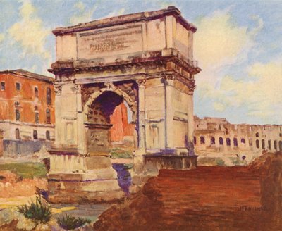 Rom: Forum, Titusbuen, Colosseum (farvelitografi) af Joseph Felix Bouchor