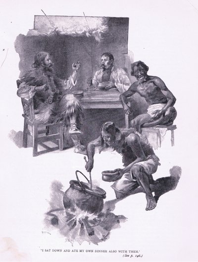Jeg satte mig ned og spiste min middag med dem (litho) af Joseph Finnemore