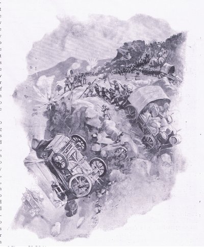 Beboerne ødelægger deres vogne ved Spitzkop, illustration fra Efter Pretoria: The Guerilla War, 1902 af Joseph Finnemore