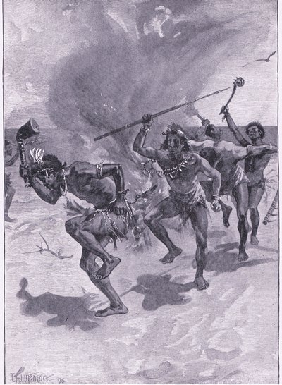 De dansede alle rundt om et bål (litho) af Joseph Finnemore