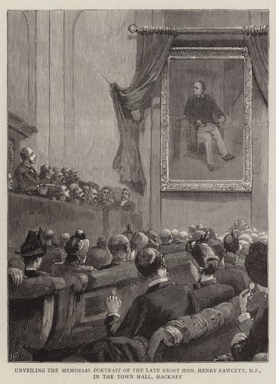 Afsløring af mindeportrættet af den sene højre ærede Henry Fawcett, MP, i rådhuset, Hackney af Joseph Finnemore