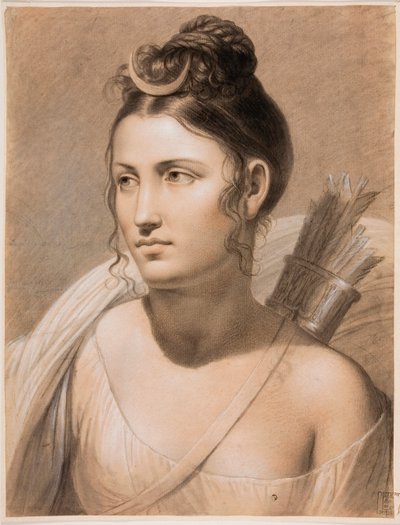 ""Diane"" (Diana) Pastel af Joseph-Francois Ducq (1762-1829) 1700-tallets Groeninge Museum, Brügge af Joseph François Ducq