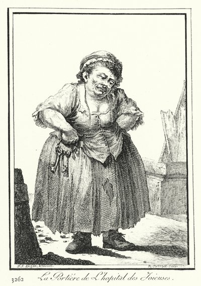 Dørvogteren til Hopital des Joieuses (gravering) af Joseph Franz von (after) Goez