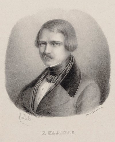 Portræt af komponisten Jean-Georges Kastner 1810-1867. af Joseph Frédéric Flaxland
