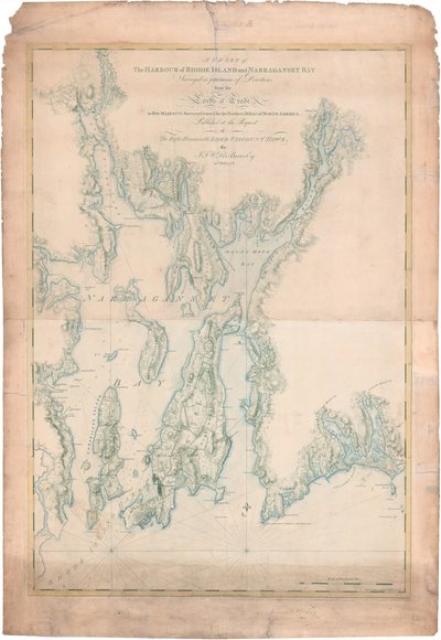 Et diagram over havnen på Rhode Island og Narragansett Bay af Joseph Frederick Wallet DesBarres