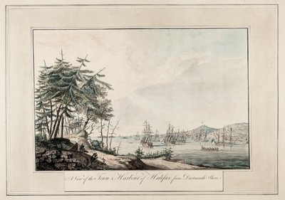 Udsigt over byen og havnen i Halifax fra Dartmouth shore, ca. 1777 (trykt) af Joseph Frederick Wallet DesBarres