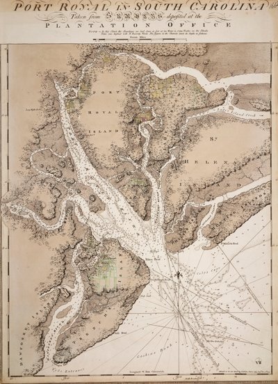 Kort over Port Royal i South Carolina, Amerikas Forenede Stater af Joseph Frederick Wallet DesBarres
