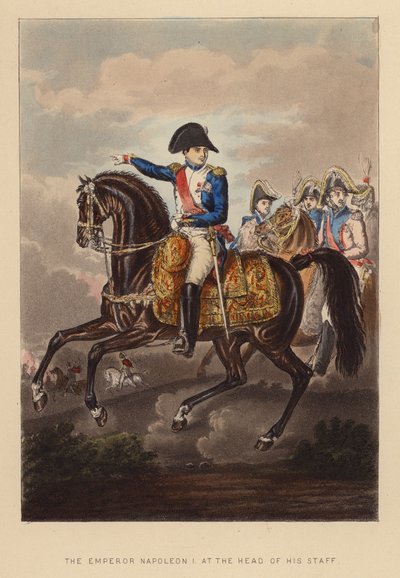 Kejser Napoleon I i spidsen for sin stab (koloreret kobberstik) af Joseph Grego