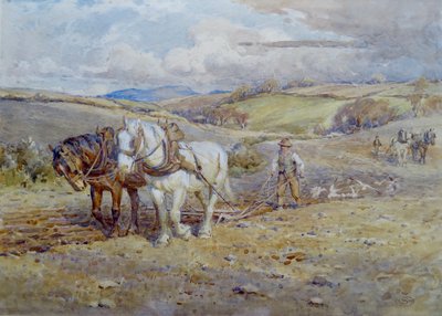 Tunge heste pløjer på Downs af Joseph Harold Swanwick