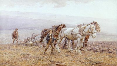 Ploughing the Downs (akvarel på papir) af Joseph Harold Swanwick