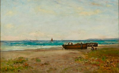 Tending the Boats, Ayrshire Coast (olie på lærred) af Joseph Henderson