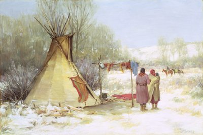 Indianere vender tilbage til en vinterlejr (olie på lærred) af Joseph Henry Sharp