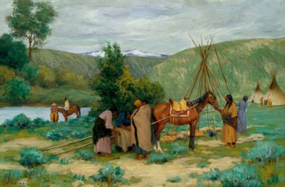 Etablering af lejr, Little Big Horn, Montana af Joseph Henry Sharp