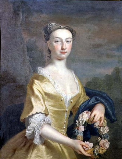 Portræt af en dame, der holder en blomsterkrans af Joseph Highmore