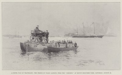 A Novel Way of Travelling, prinsen af Wales lander fra Osborne ved Mount Edgcumbe Park, lørdag den 27. august af Joseph Holland Tringham