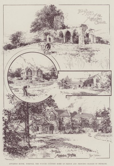 Appleton House, Norfolk, det fremtidige landsted for Prins og Prinsesse Charles af Danmark af Joseph Holland Tringham