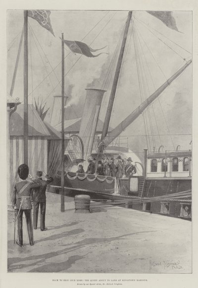 Tilbage til Erin igen, dronningen er ved at lande ved Kingstown Harbor af Joseph Holland Tringham