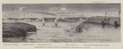 Bombardement af forter ved Taku med Gun-Boats, scenen lige ved daggry af Joseph Holland Tringham