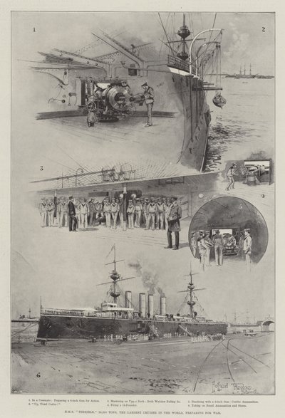 HMS Terrible, 14.220 tons, den største krydser i verden, forbereder sig til krig af Joseph Holland Tringham