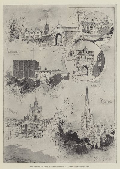 Genåbning af koret i Norwich Cathedral, en vandretur gennem byen af Joseph Holland Tringham