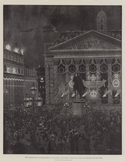 Illuminationer ved kroningen i Royal Exchange med Bank of England til venstre af Joseph Holland Tringham