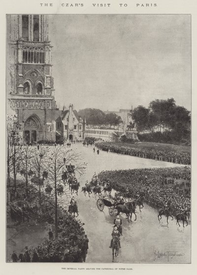 Czarens besøg i Paris, det kejserlige parti forlader katedralen Notre Dame af Joseph Holland Tringham